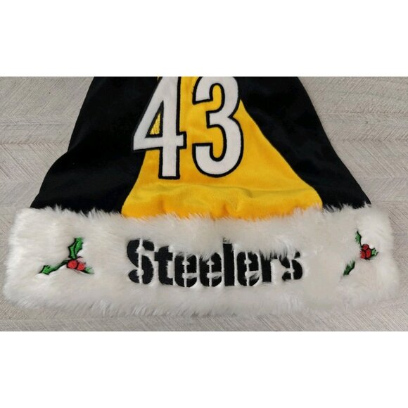 Troy Polamalu #43 Santa Hat Embroidered Black Christmas Pittsburgh Steelers NFL - Picture 4 of 10